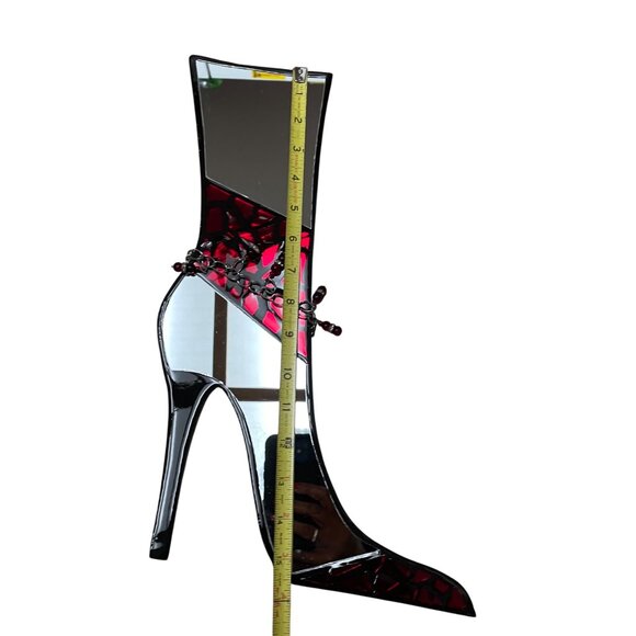 Stained Glass High Heel Boot Shaped Mirror With Beaded Accents & Mosaic Design - Picture 4 of 11